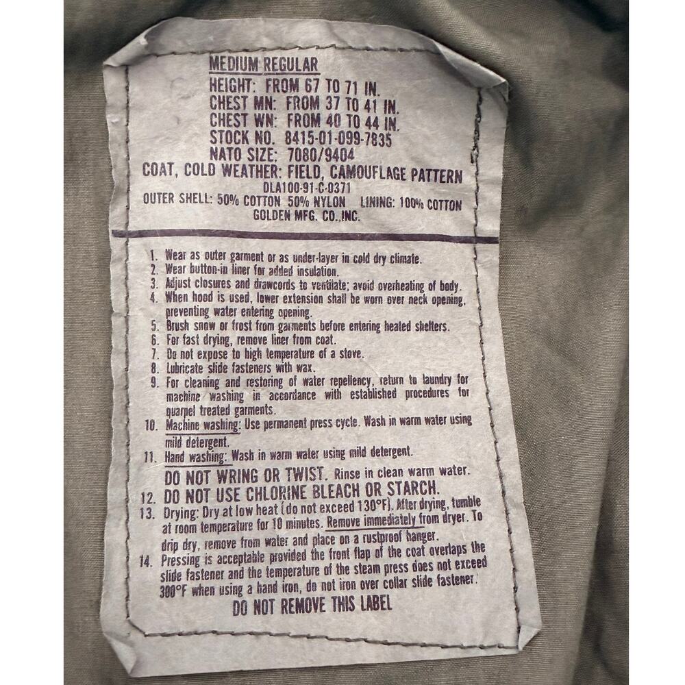 Vintage 1991 U.S. Military M-65 Woodland Camouflage Cold Weather Field Jacket - Picture 8 of 12